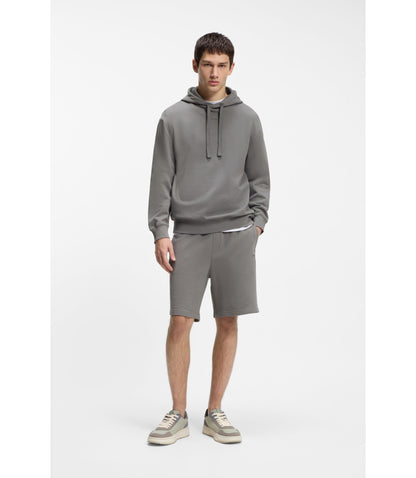 Hugo Contrast Logo Hoodie In Cotton Terry Dark Grey