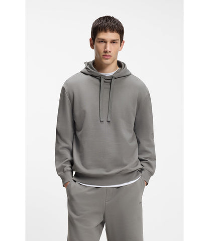 Hugo Contrast Logo Hoodie In Cotton Terry Dark Grey