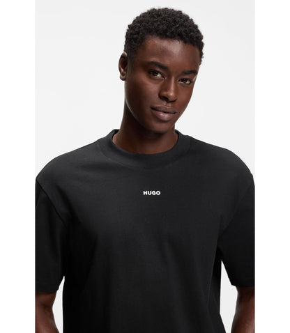 Hugo Relaxed Fit Cotton Jersey T Shirt With Logo Print Black