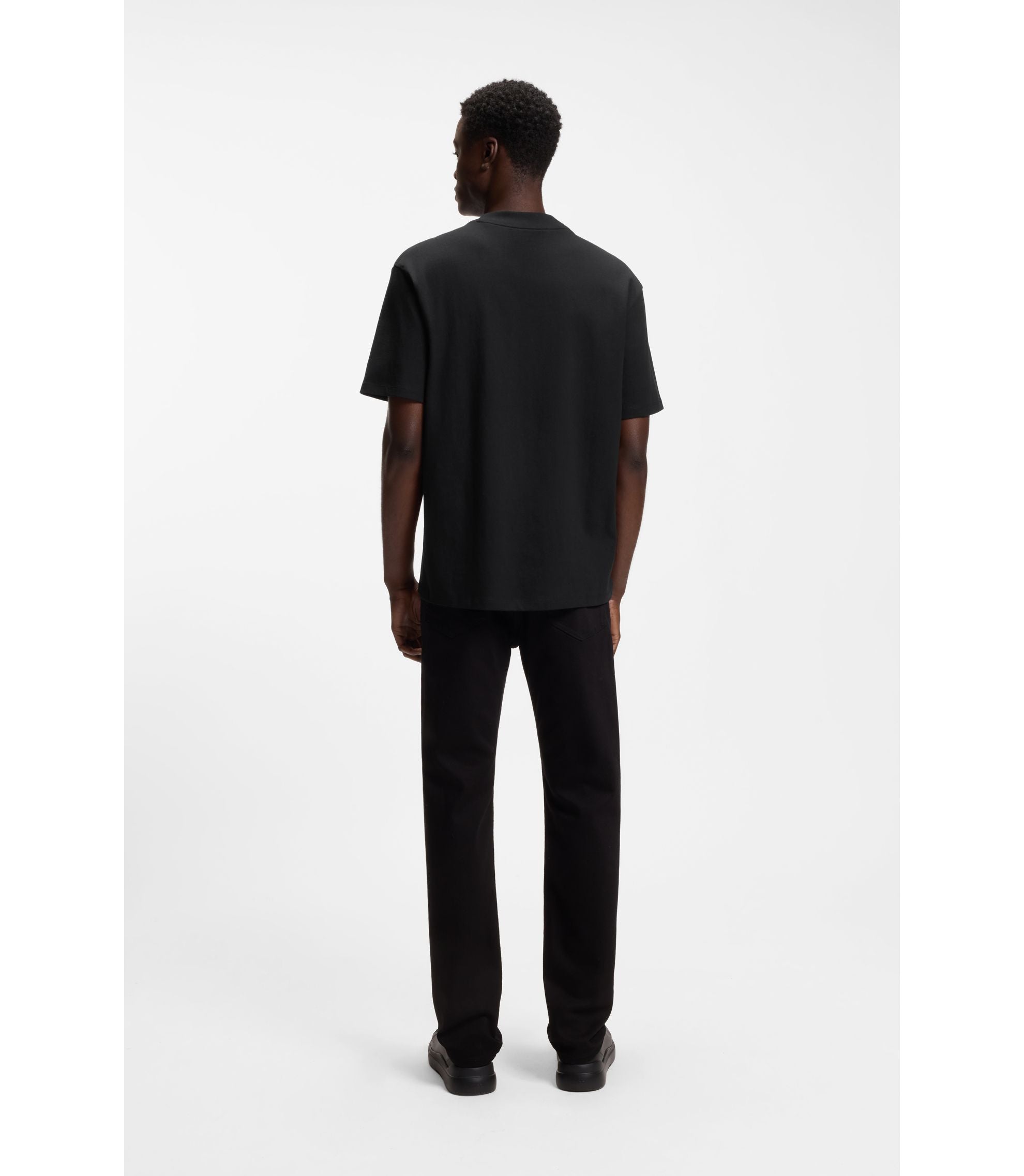 Hugo Relaxed Fit Cotton Jersey T Shirt With Logo Print Black