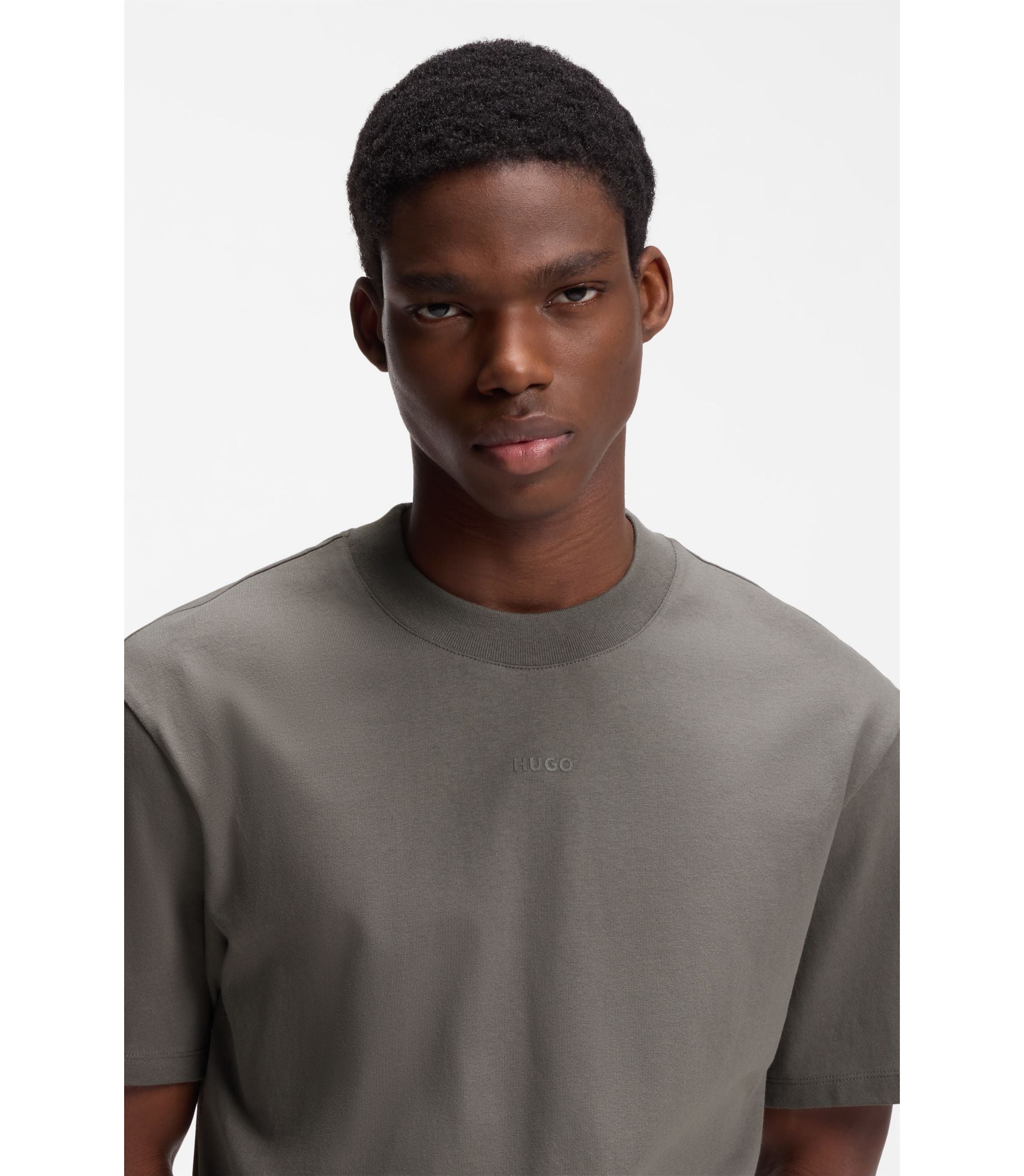 Hugo Relaxed Fit Cotton Jersey T Shirt With Logo Print Dark Grey