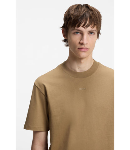 Hugo Relaxed Fit Cotton Jersey T Shirt With Logo Print Beige