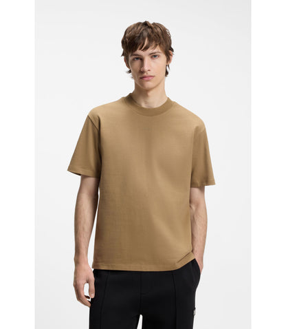Hugo Relaxed Fit Cotton Jersey T Shirt With Logo Print Beige