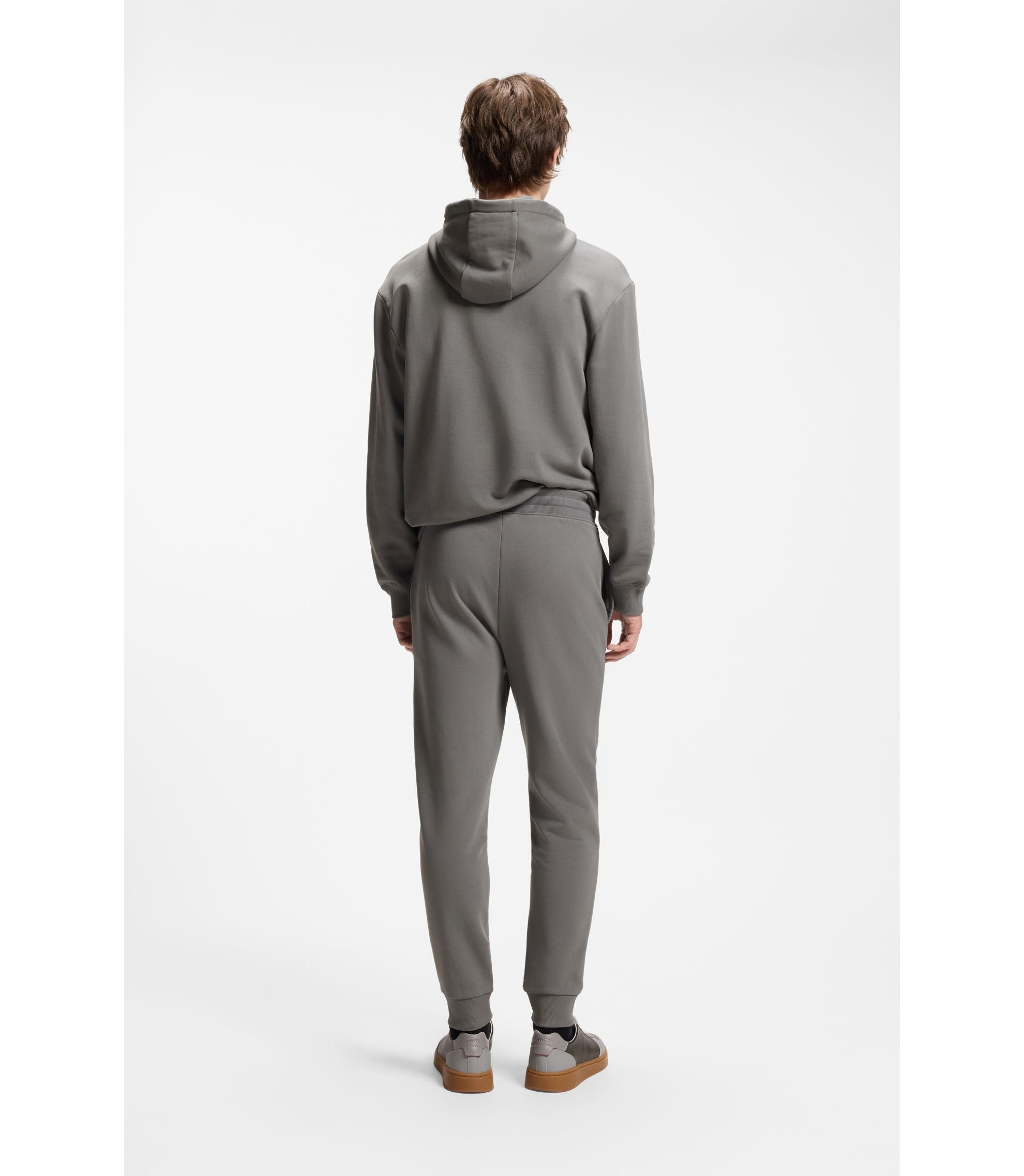 Hugo Cuffed Sweatpants In Cotton Terry With Logo Print Dark Grey