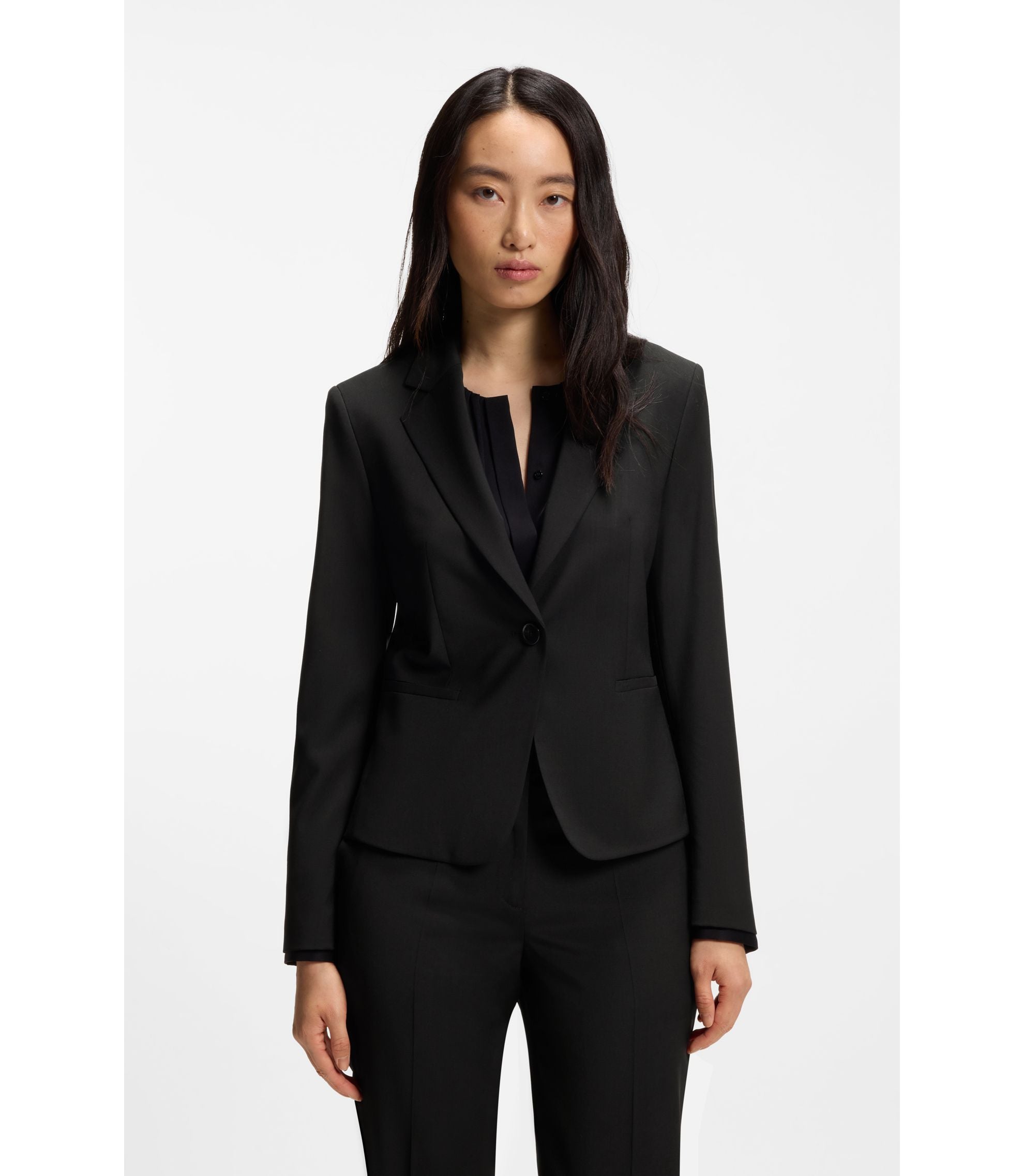 Boss Regular Fit Blazer In Italian Made Virgin Wool Black Women's