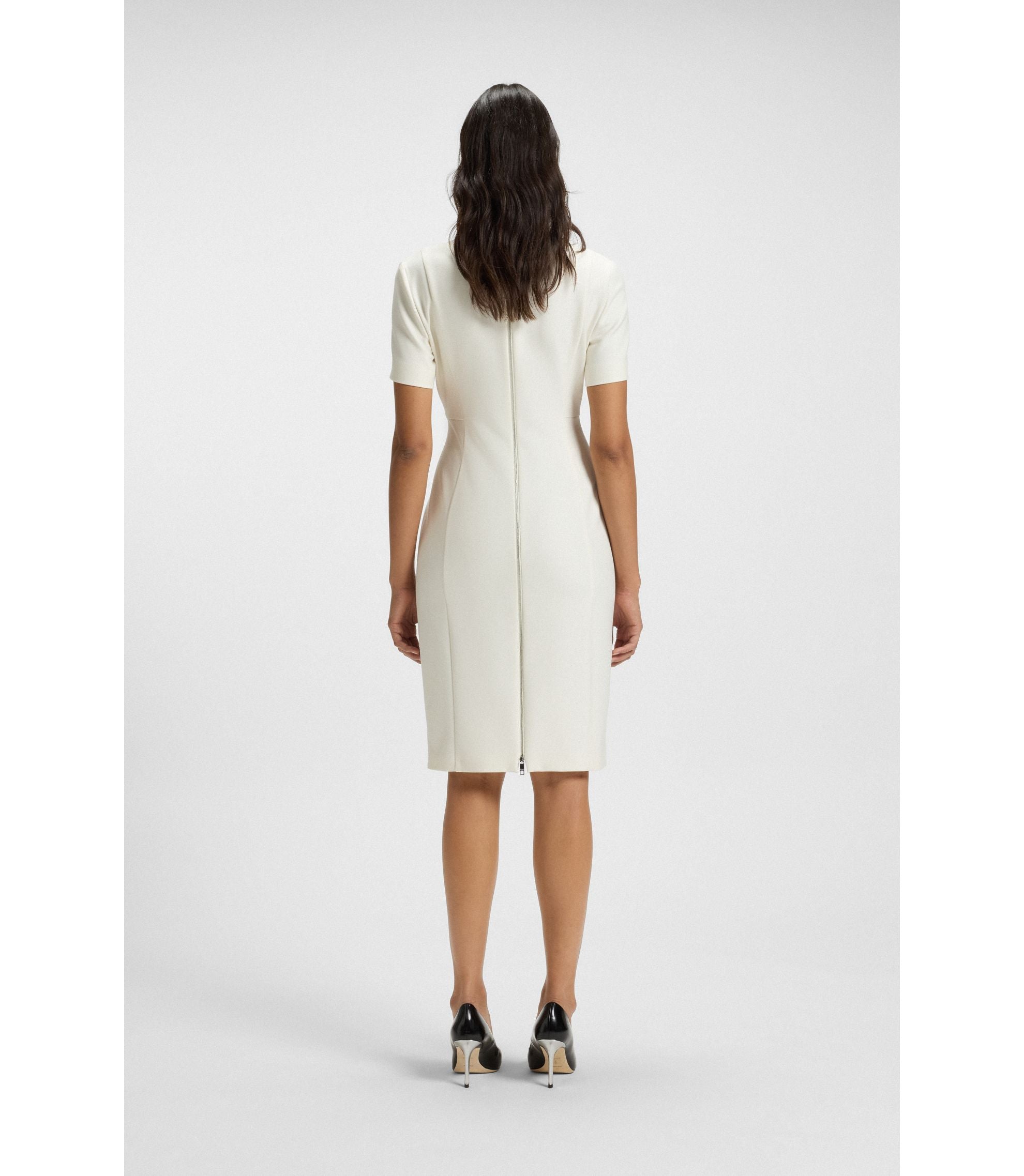 Boss V Neck Business Dress With Seam Details White Women's