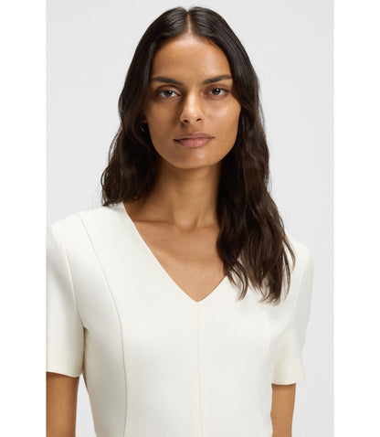 Boss V Neck Business Dress With Seam Details White Women's