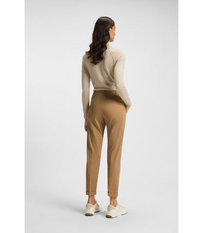 Boss Regular Fit Trousers In Stretch Cotton Twill Beige Women's