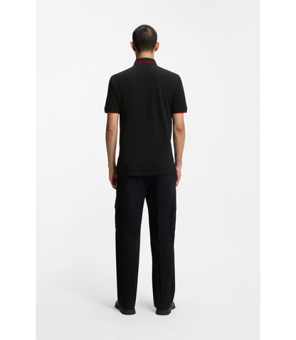 Hugo Cotton Piqu Slim Fit Polo Shirt With Red Logo Label Black
