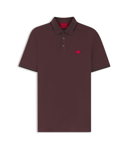 Hugo Cotton Piqu Slim Fit Polo Shirt With Red Logo Label Light Brown