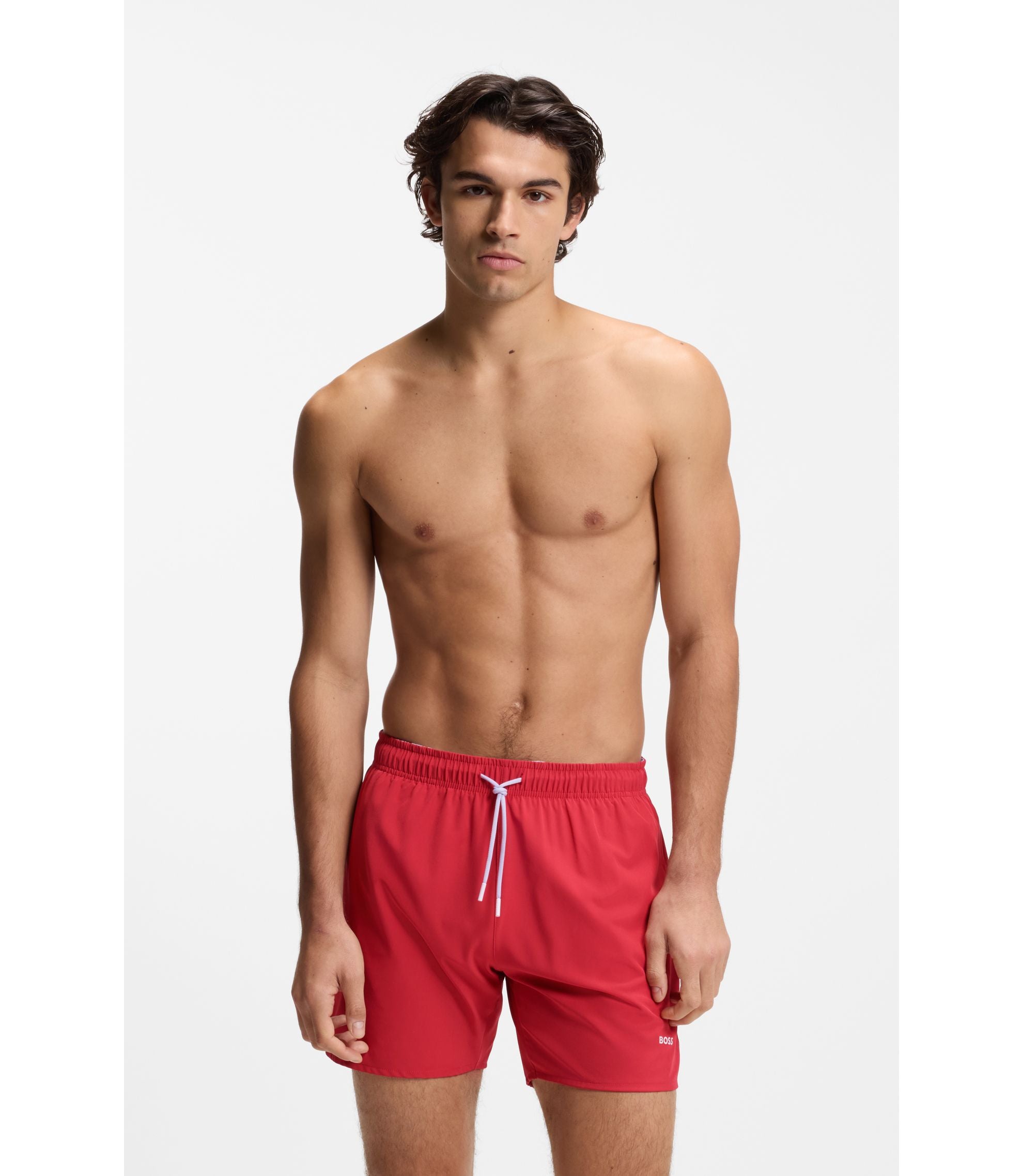 Boss Quick Dry Swim Shorts With Logo Detail Dark Red
