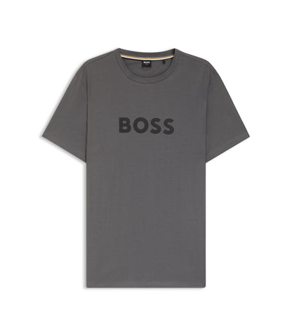 Boss Cotton Jersey T Shirt With Logo Print Dark Grey