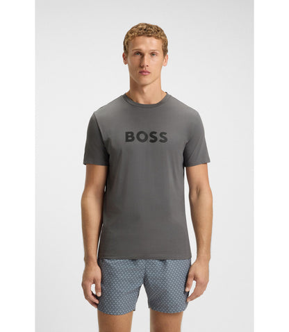 Boss Cotton Jersey T Shirt With Logo Print Dark Grey