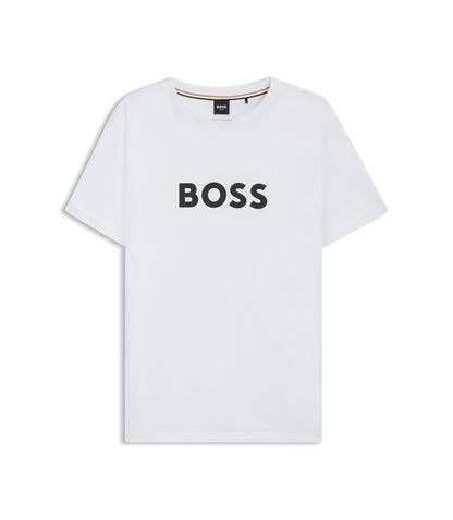 Boss Cotton Jersey T Shirt With Logo Print White