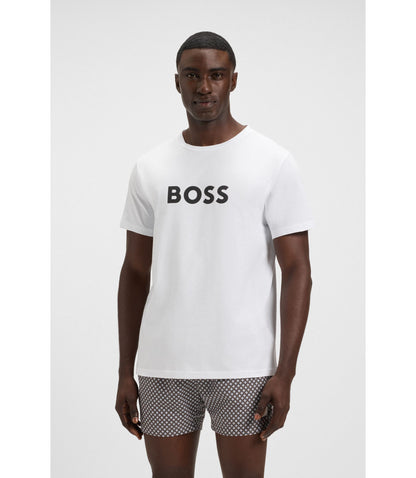 Boss Cotton Jersey T Shirt With Logo Print White