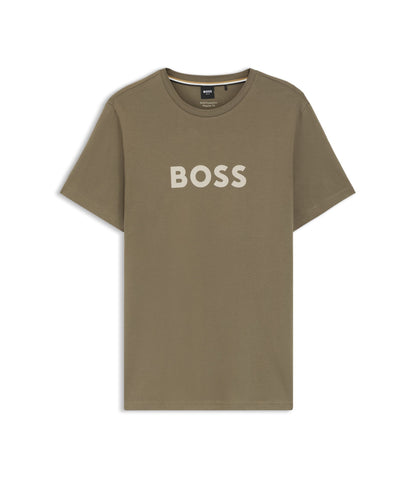 Boss Cotton Jersey T Shirt With Logo Print Light Brown