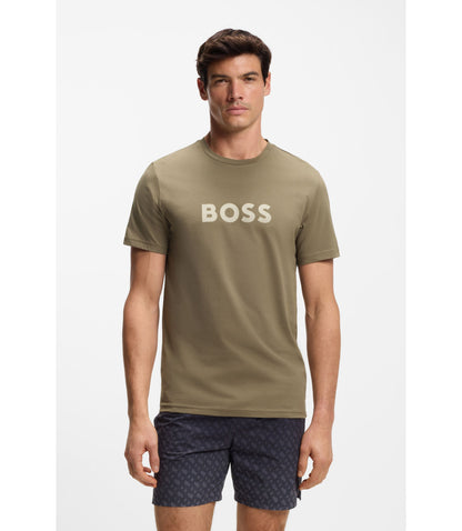Boss Cotton Jersey T Shirt With Logo Print Light Brown