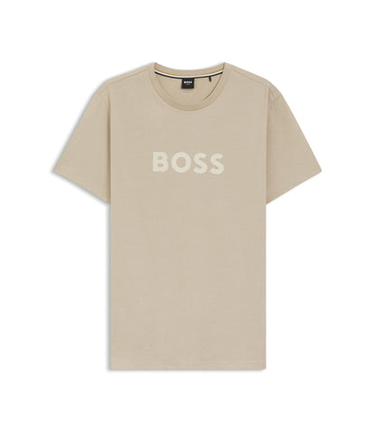 Boss Cotton Jersey T Shirt With Logo Print Light Beige