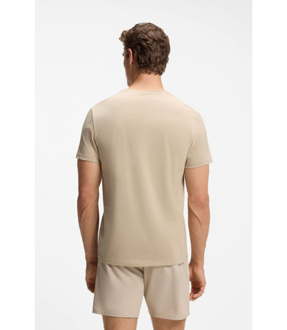 Boss Cotton Jersey T Shirt With Logo Print Light Beige