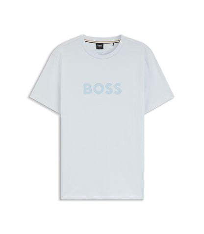 Boss Cotton Jersey T Shirt With Logo Print Light Blue