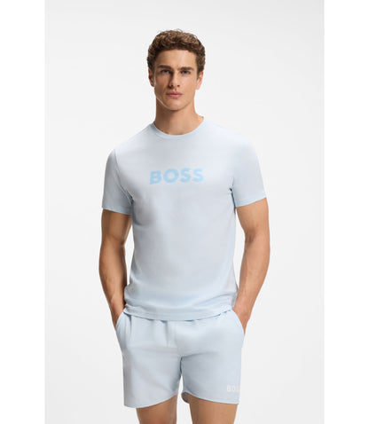 Boss Cotton Jersey T Shirt With Logo Print Light Blue