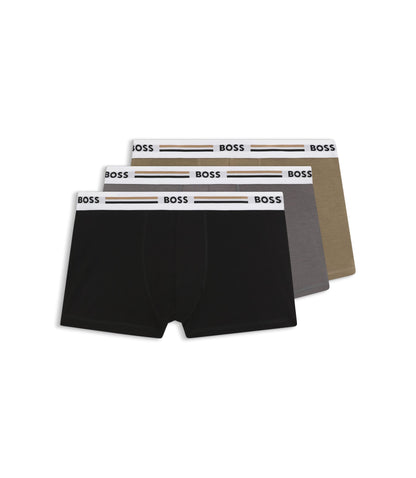 Boss Three Pack Of Trunks With Stripe And Logo Waistbands Patterned