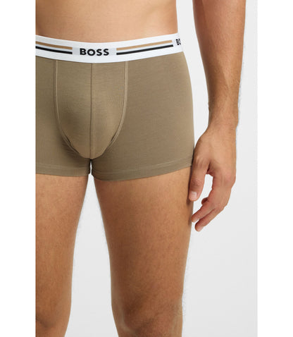 Boss Three Pack Of Trunks With Stripe And Logo Waistbands Patterned