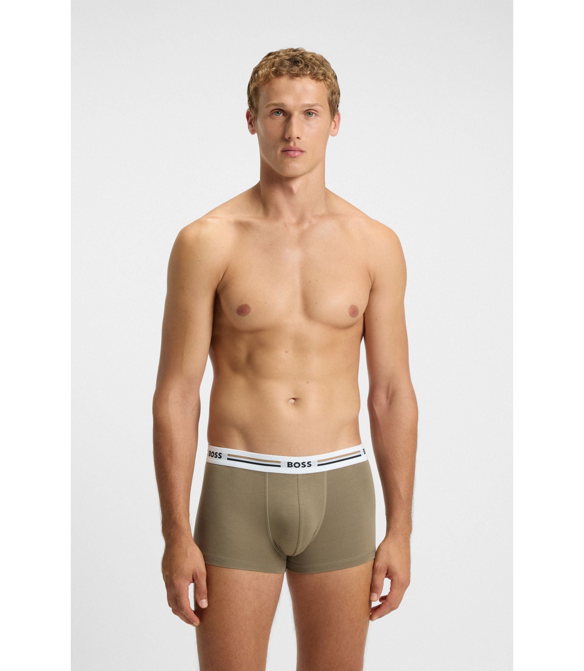 Boss Three Pack Of Trunks With Stripe And Logo Waistbands Patterned