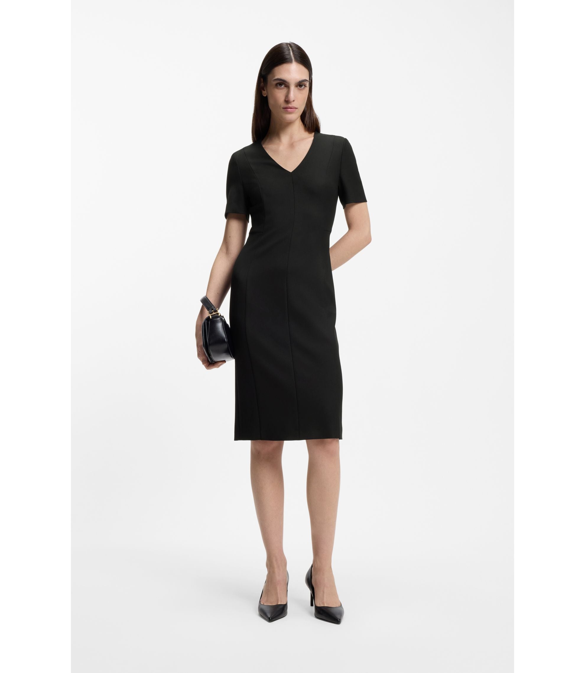 Boss V Neck Dress In Stretch Fabric Black Women's