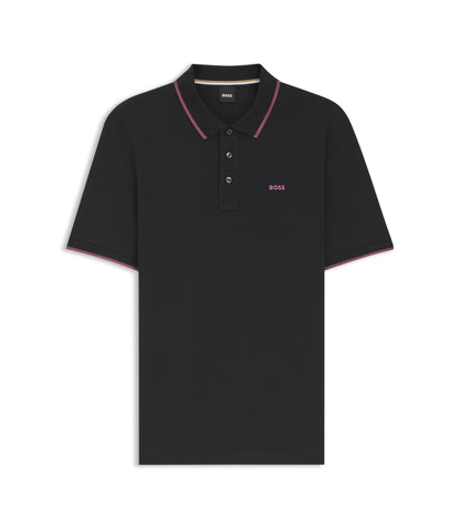 Boss Cotton Piqu Polo Shirt With Contrast Tipping Black