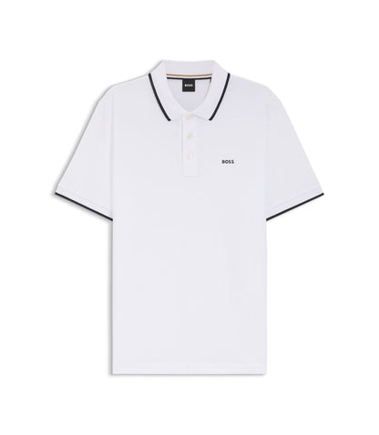 Boss Cotton Piqu Polo Shirt With Contrast Tipping White