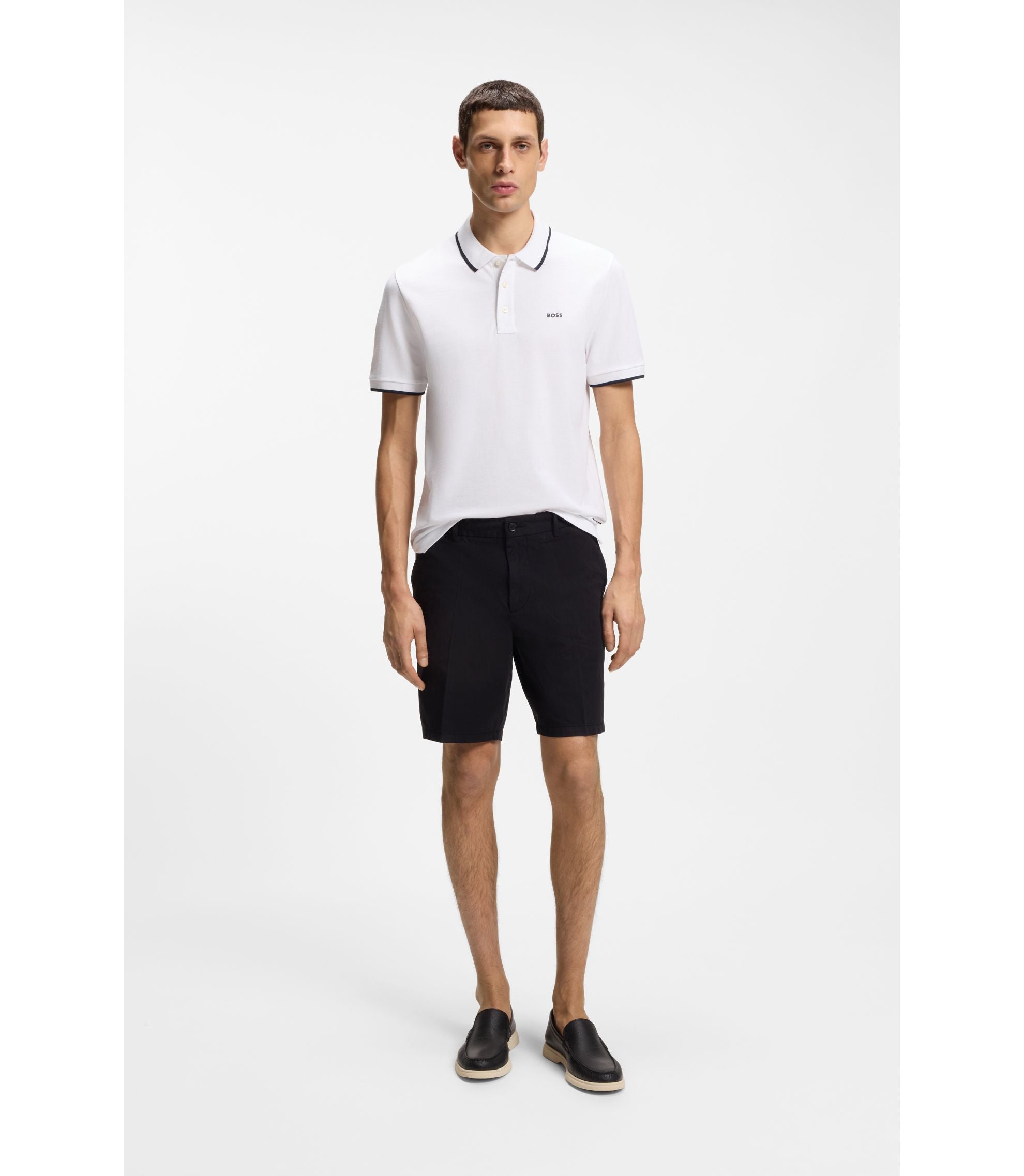 Boss Cotton Piqu Polo Shirt With Contrast Tipping White