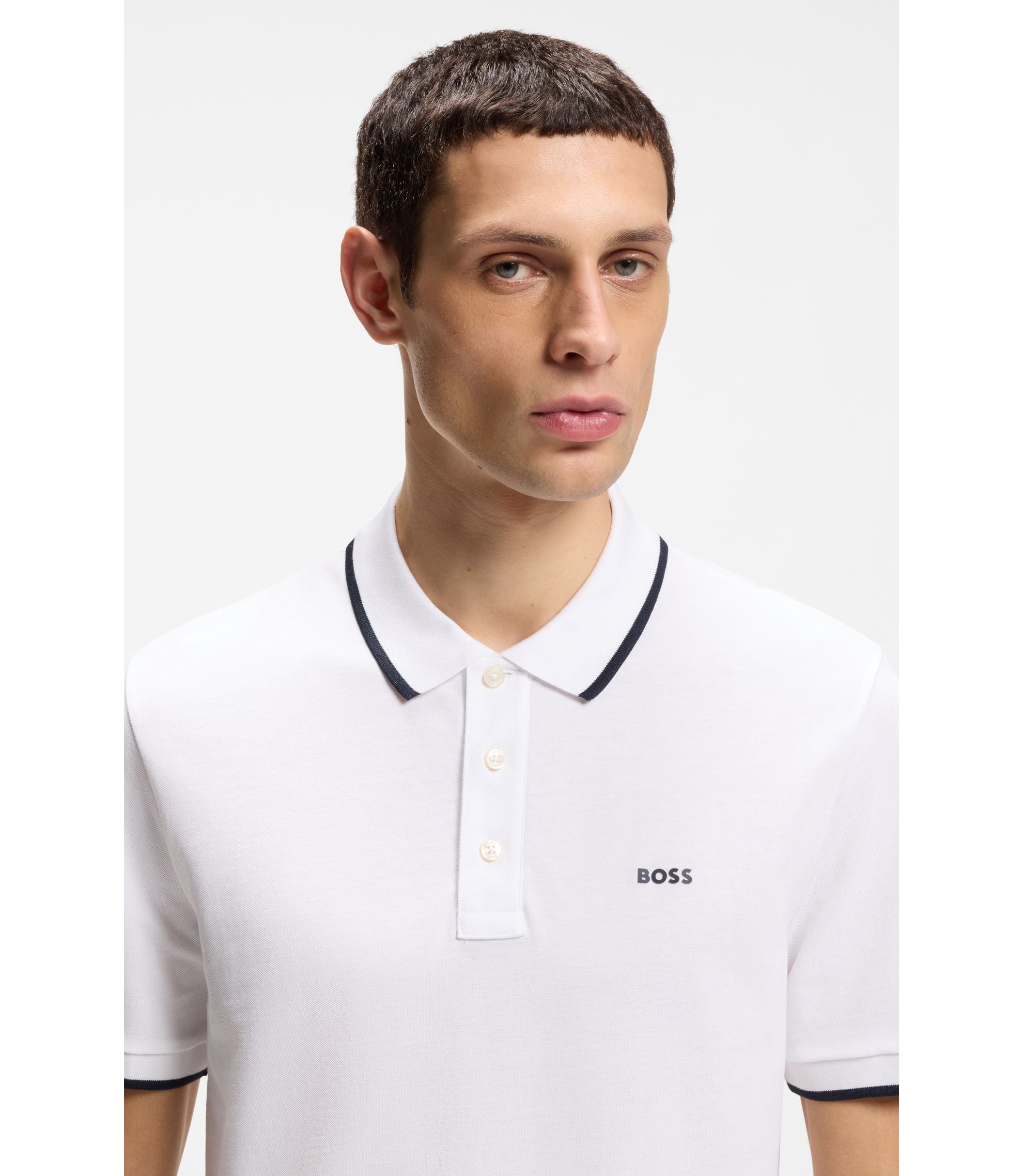 Boss Cotton Piqu Polo Shirt With Contrast Tipping White