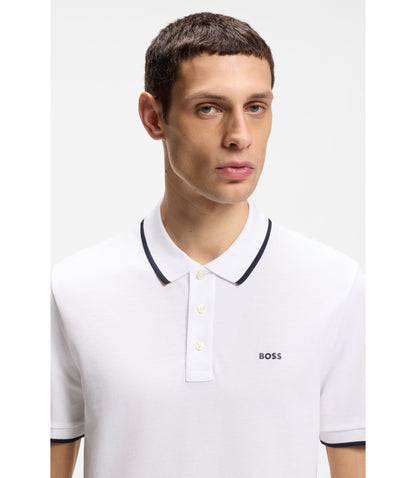 Boss Cotton Piqu Polo Shirt With Contrast Tipping White