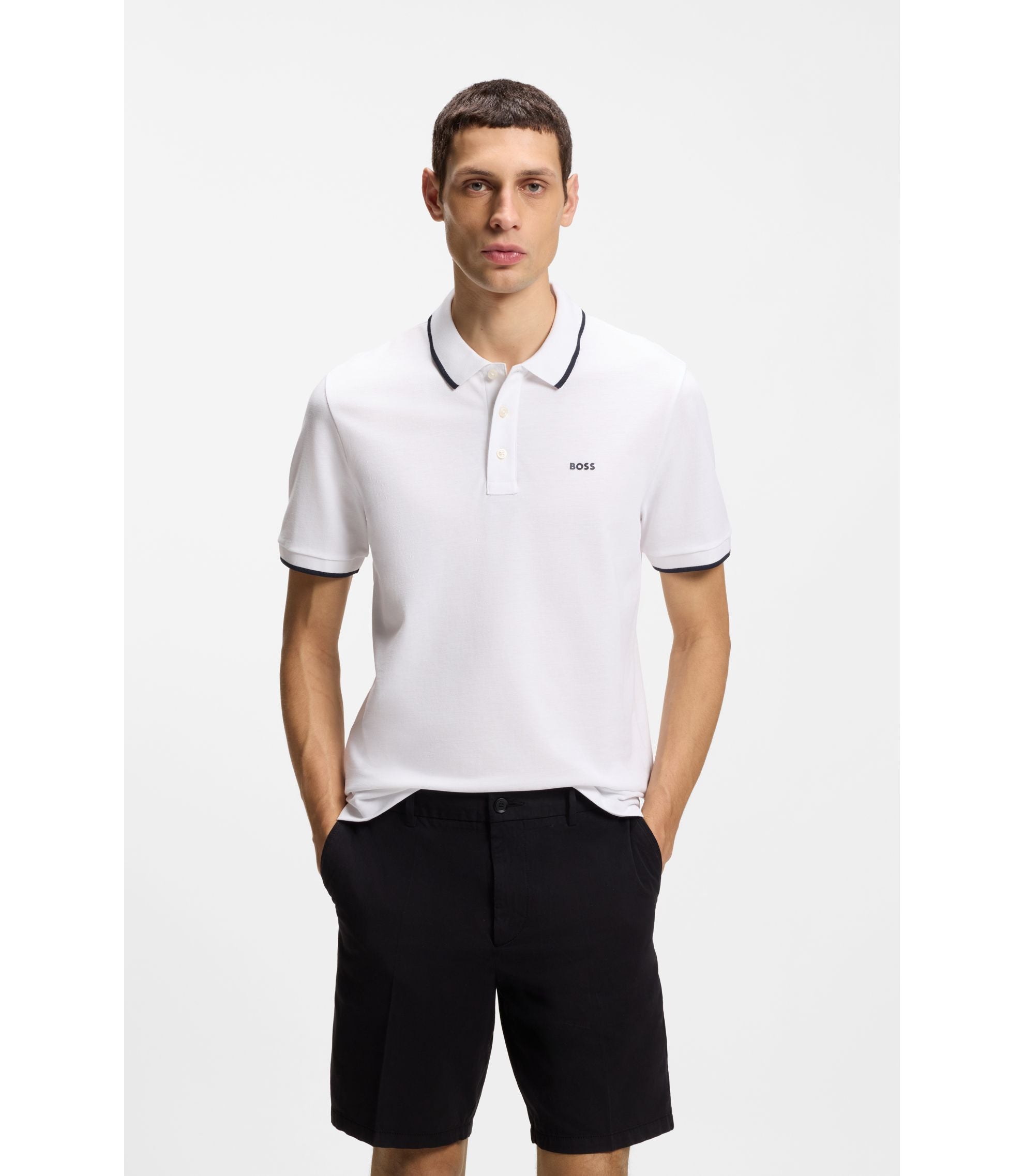 Boss Cotton Piqu Polo Shirt With Contrast Tipping White
