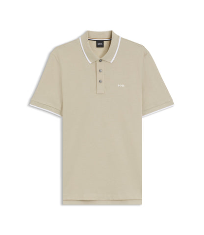 Boss Cotton Piqu Polo Shirt With Contrast Tipping Light Beige