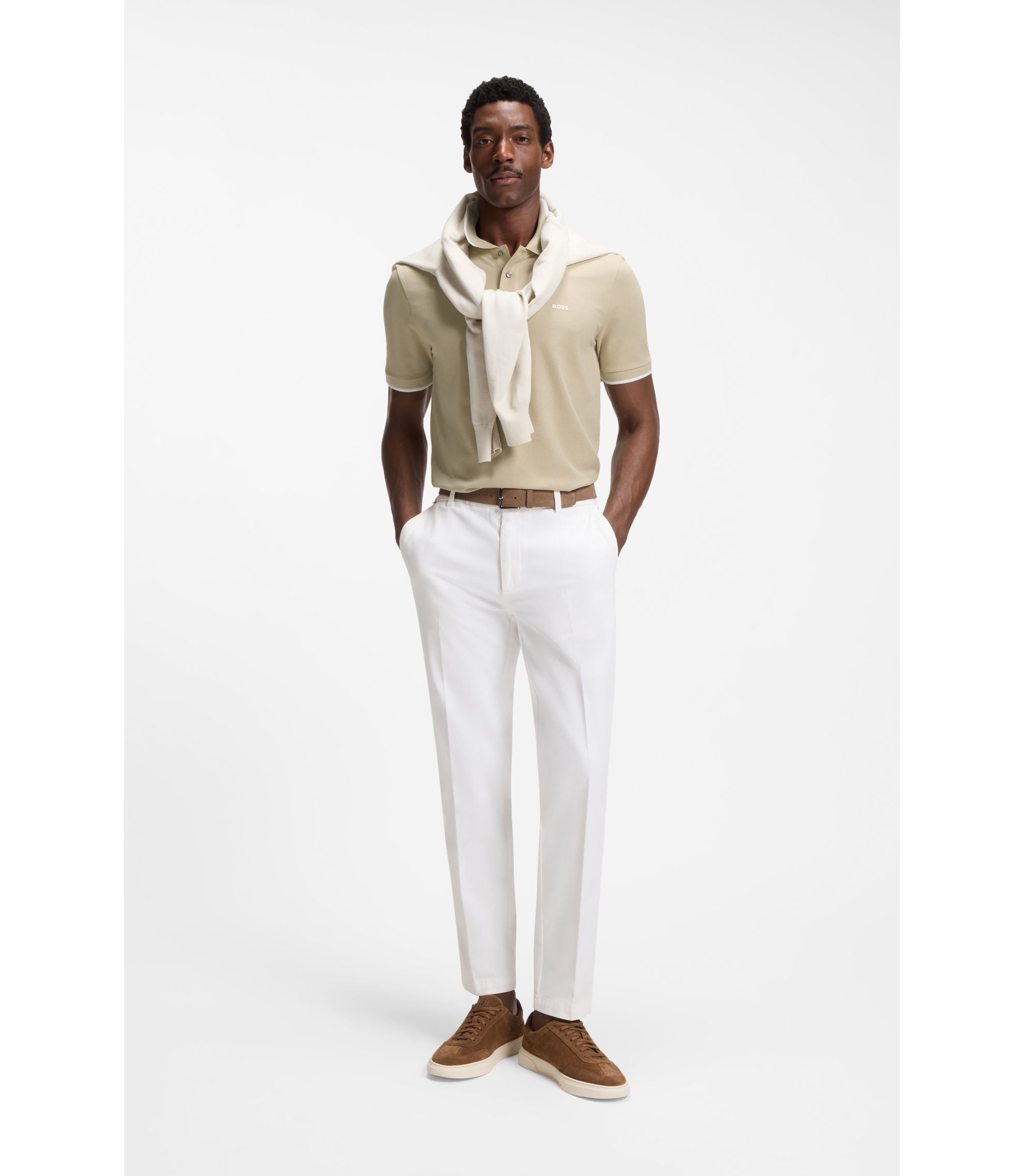 Boss Cotton Piqu Polo Shirt With Contrast Tipping Light Beige