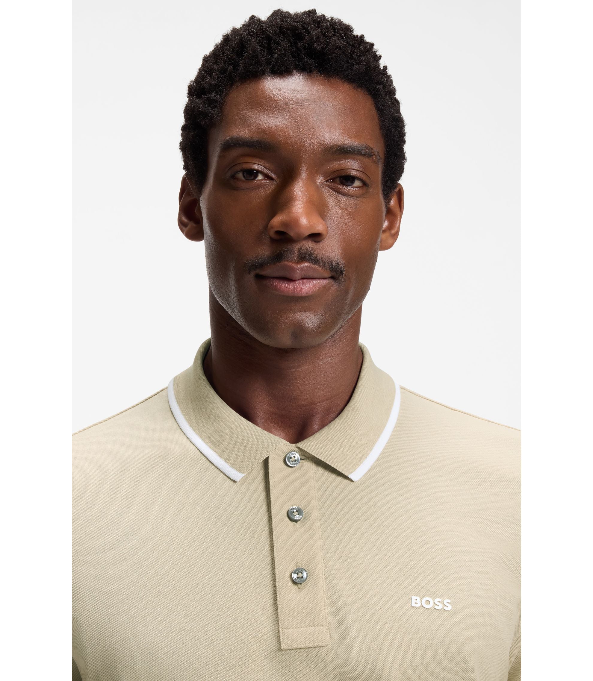 Boss Cotton Piqu Polo Shirt With Contrast Tipping Light Beige