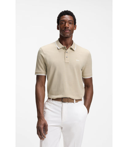 Boss Cotton Piqu Polo Shirt With Contrast Tipping Light Beige