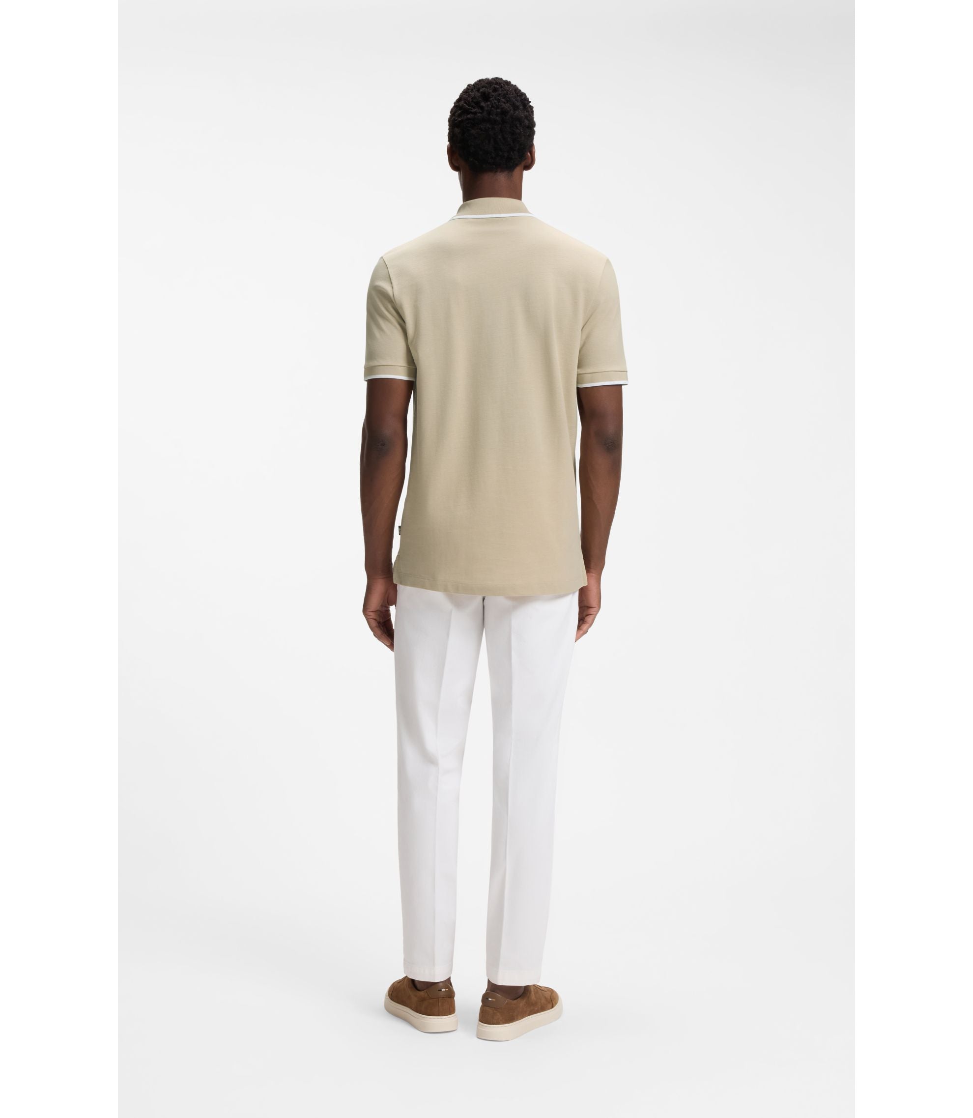 Boss Cotton Piqu Polo Shirt With Contrast Tipping Light Beige