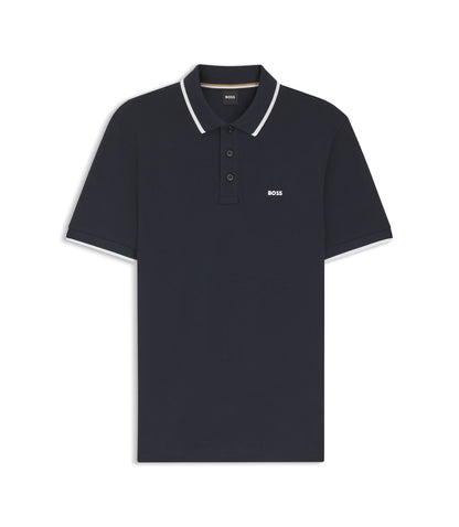 Boss Cotton Piqu Polo Shirt With Contrast Tipping Dark Blue