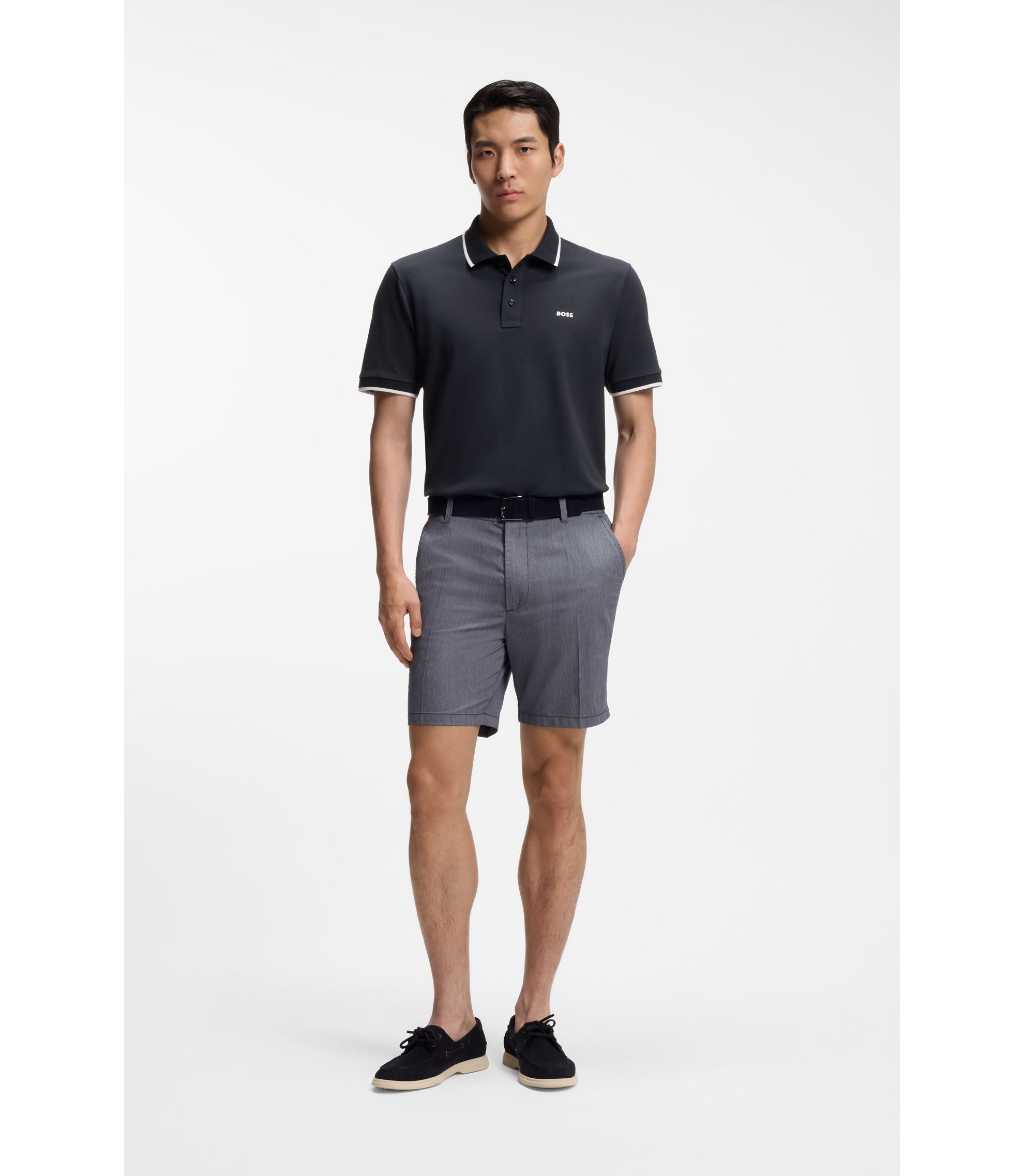 Boss Cotton Piqu Polo Shirt With Contrast Tipping Dark Blue