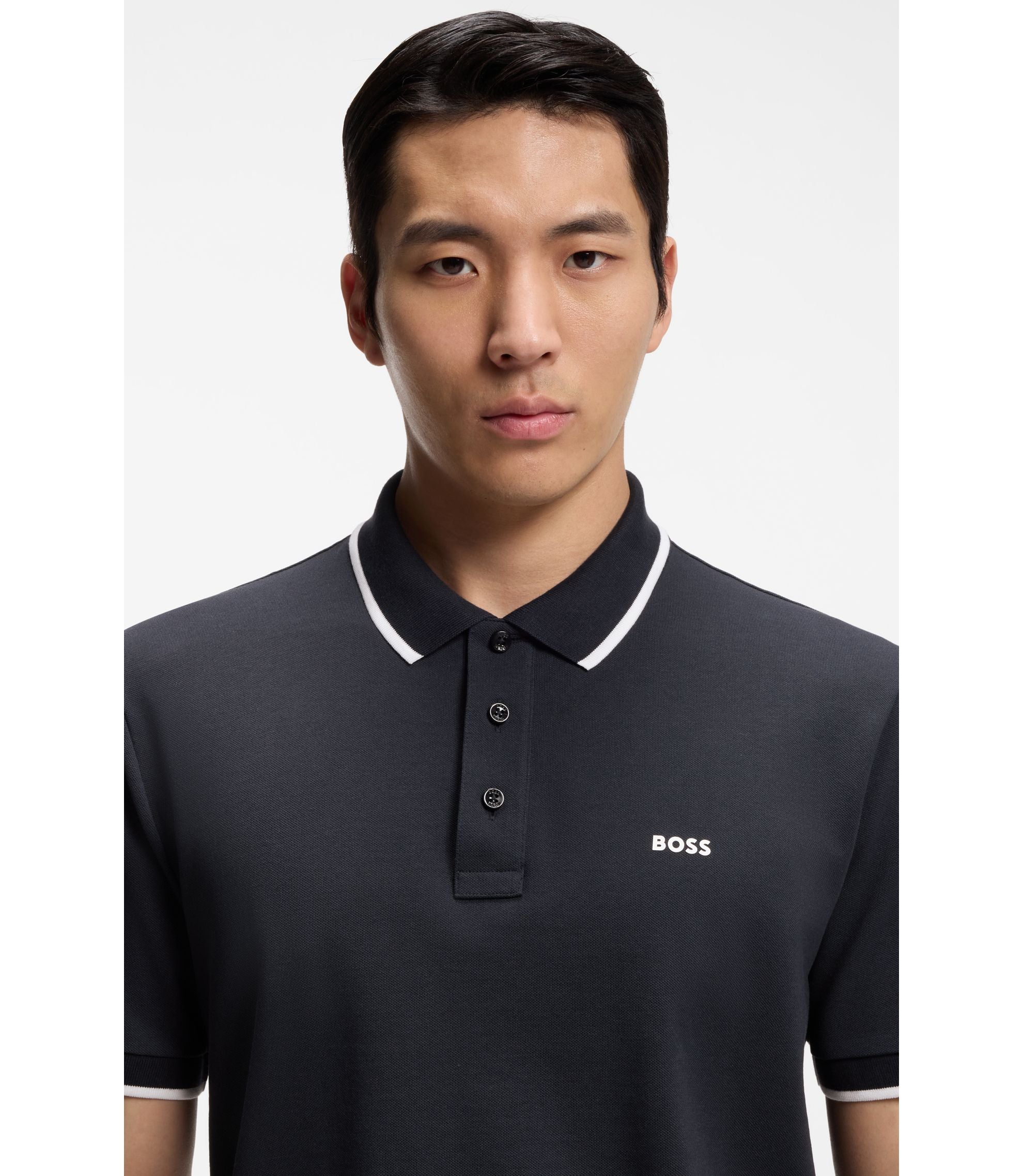 Boss Cotton Piqu Polo Shirt With Contrast Tipping Dark Blue