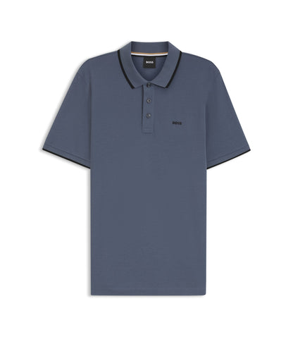 Boss Cotton Piqu Polo Shirt With Contrast Tipping Light Blue