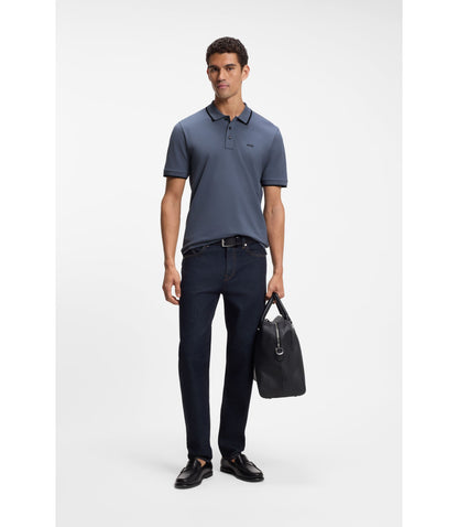 Boss Cotton Piqu Polo Shirt With Contrast Tipping Light Blue