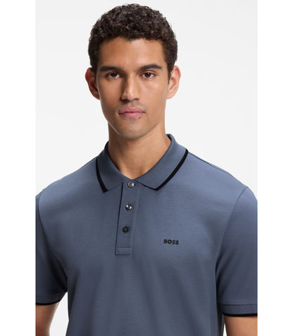 Boss Cotton Piqu Polo Shirt With Contrast Tipping Light Blue