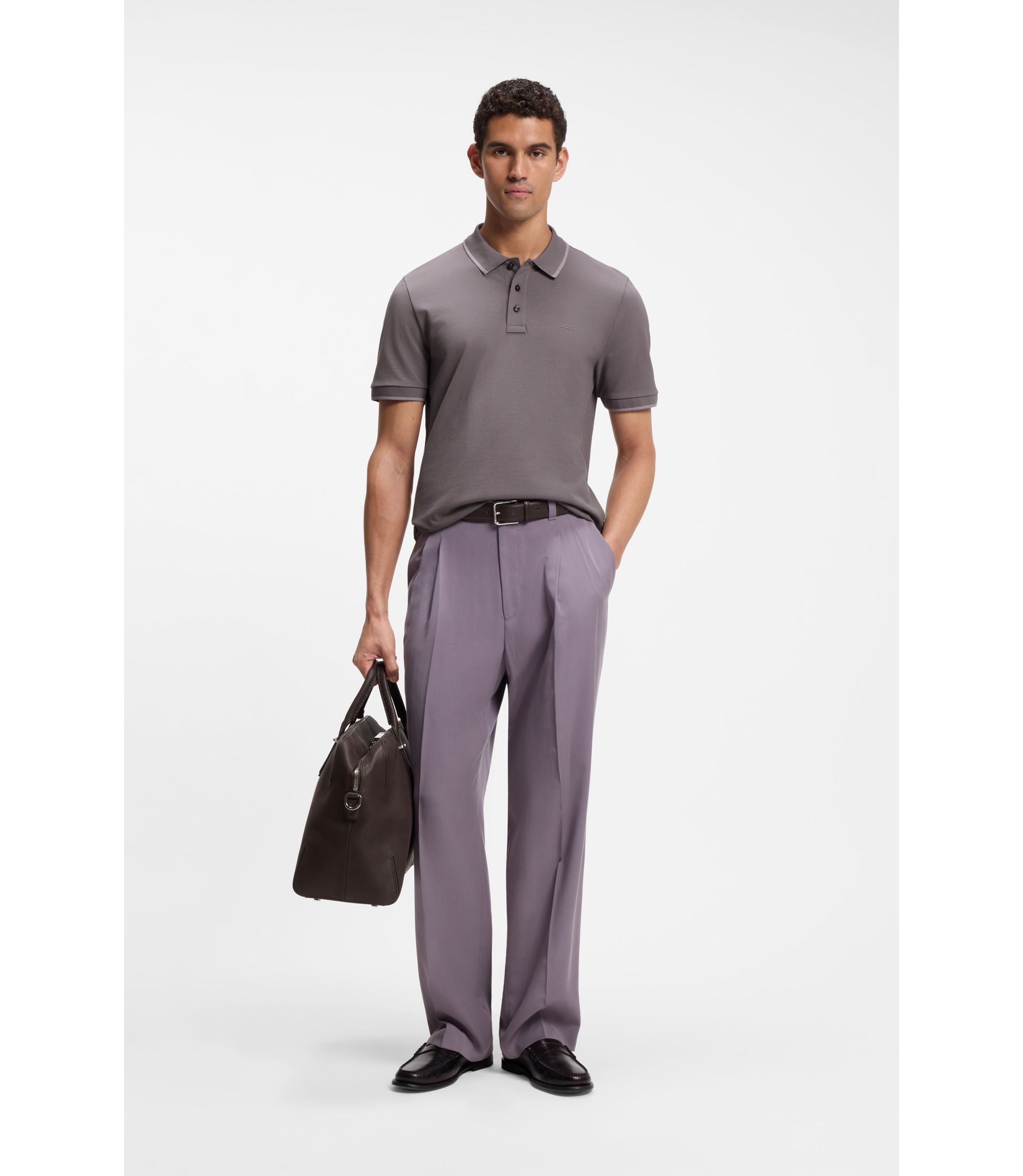 Boss Cotton Piqu Polo Shirt With Contrast Tipping Purple