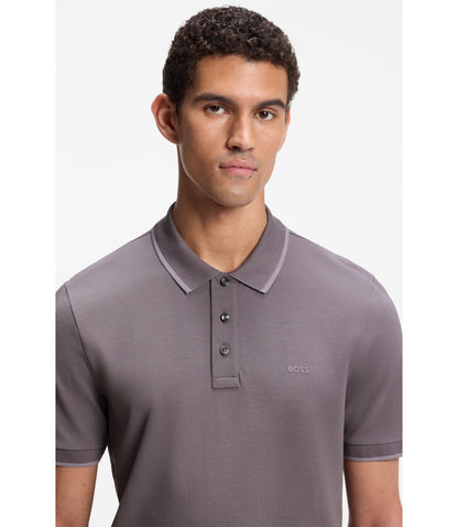 Boss Cotton Piqu Polo Shirt With Contrast Tipping Purple