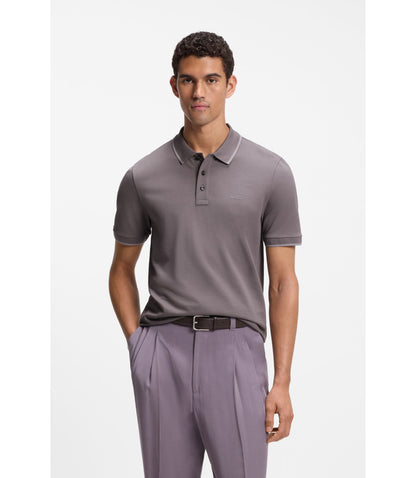 Boss Cotton Piqu Polo Shirt With Contrast Tipping Purple