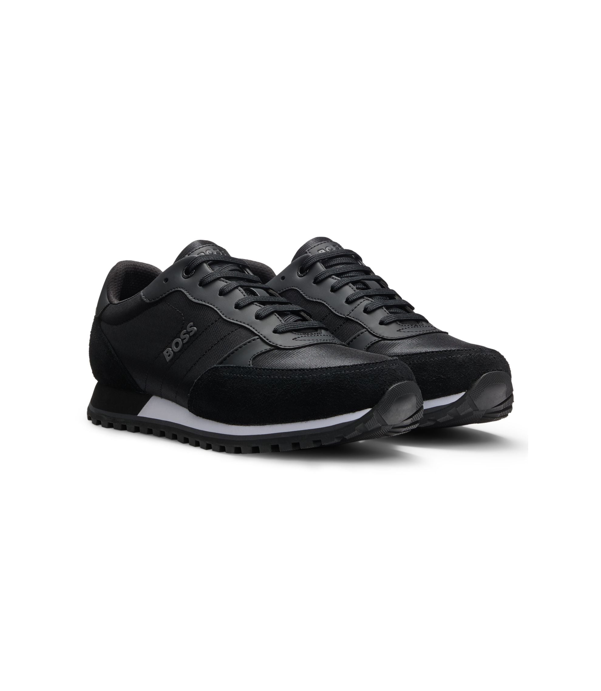 Boss Logo Trim Sneakers With Faux Leather Details Black Black